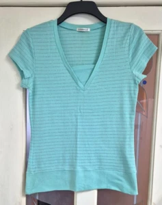 ASDA GEORGE MINT GREEN & SILVER GLITTER STRIPED SHORT SLEEVE T-SHIRT SIZE 12 - Picture 1 of 2