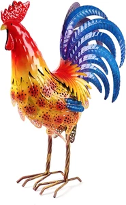 Metal Rooster Statue Chicken Sculpture Outdoor Patio Kitchen Lawn Ornament Decor - Picture 1 of 7
