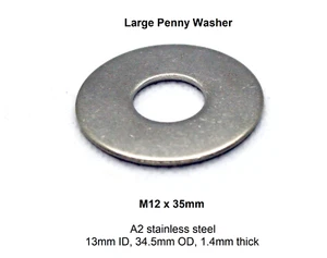 Penny Washers Large M12 x 35mm A2 Stainless Steel - Picture 1 of 13