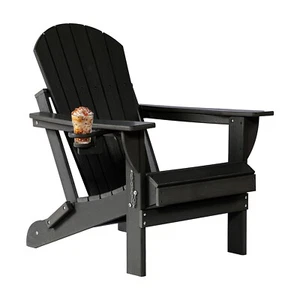 Wood Adirondack Chairs,Fire Pit Patio Garden Chair with Cup Holder, Black - Picture 1 of 8