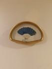 Antique Victorian Feather Fan in Gilt Shadowbox Frame Blue Decorative Display