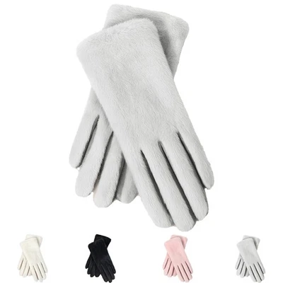 Guantes cálidos de invierno de gamuza sintética para mujer con pantalla táctil a prueba de viento guantes térmicos informales Foto 1 de 4