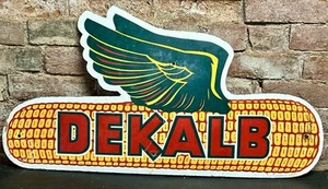 VINTAGE 31” MASONITE DEKALB SEED CORN FIELD PLOT FARM SIGN FLYING CORNCOB BRIGHT - Picture 1 of 5