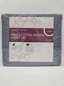 Sleep Number Pima Cotton Sateen Sheet Set Queen Lake Blue 320 Thread Count NEW - Picture 1 of 7