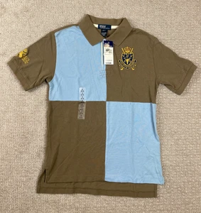 Vintage Polo Ralph Lauren Shirt Boys Size S Rugby Crest Colorblock Blue Brown - Picture 1 of 8