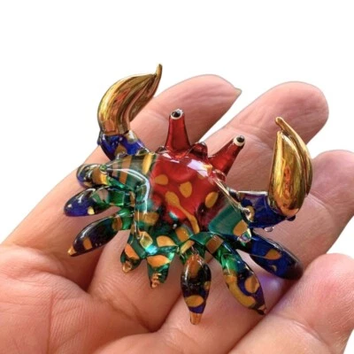 Miniature fancy Animal Blown Art Glass Crab Hand Figurine Handmade Murano Orname - Image 1 of 4