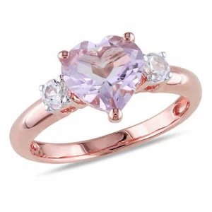 Women'S Created Sapphire and Amethyst Rose Gold Plated Engagement Ring - Picture 1 of 12