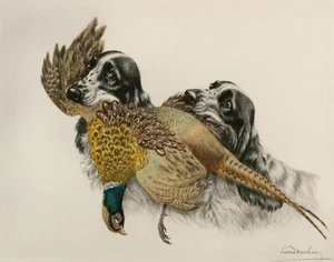 Leon Danchin On Point Spaniels Sharing A Pheasant Canvas Print 16 x 20 - Picture 1 of 4