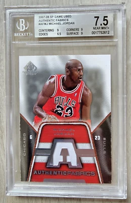 BGS 7.5 2007 MICHAEL JORDAN UD SP GAME USED AUTHENTIC FABRICS JERSEY MINT 9 SUBS - Image 1 of 3