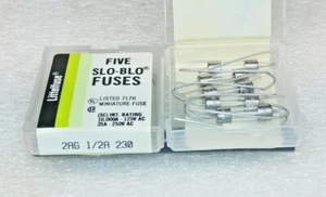 LlTTELFUSE 230.500 1/2 AMP 2AG (5 X 15mm) SLO-BLO GLASS FUSES- 5 pcs - Picture 1 of 1