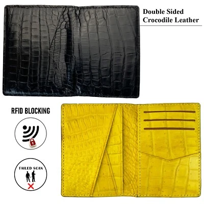 Mini billetera plegable de cuero con soporte para tarjeta de crédito de cocodrilo negro/amarillo Foto 1 de 4