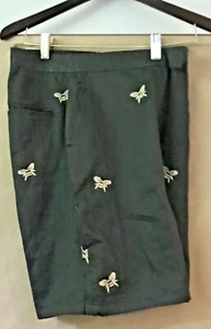 New CJ Laing C J Laing Black Bermuda Shorts with Gold Bees 100% Linen Size 8 - Picture 1 of 12