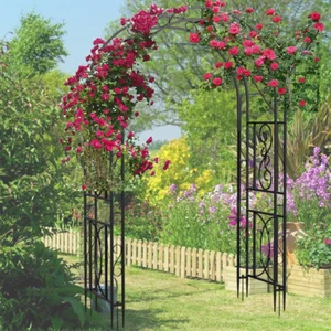 Double Column Garden Arch Trellis Curved Metal Archway Branch Pattern w/8 Prongs - Picture 1 of 15