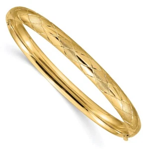 14K Yellow Gold 4/16 Diamond-cut Hinged Bangle Bracelet 6.66 gm Gift for Her - Picture 1 of 6