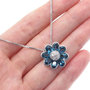 EMMA SKYE DSMK Sterling Real London Blue & White Topaz Flower Necklace 16-18" - Picture 1 of 9