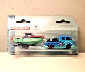 Majorette VW T1 Pickup Con Rimorchio E Barca Blu/Verde - Nuovo - Foto 1 di 2