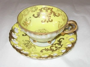 Vintage Royal Sealy RSY28 Gold & Yellow Pierced Saucer Footed Cup Lustre - Picture 1 of 8