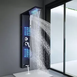 Pannello doccia bagno nero LED pioggia miscelatore spray portatile vasca montaggio a parete rubinetto - Foto 1 di 6