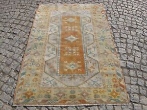 Vintage Wool Turkish Muted Rug,Old Hand Knotted Oriental Tribal Milas Carpet 4x6