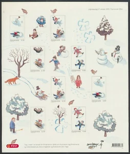 DINAMARCA. #1449-1452a. 2009. 58 Kr Niños jugando en la nieve, hoja, MNH (T1) - Imagen 1 de 1