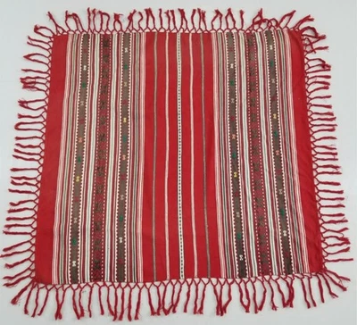 复古罗马尼亚手工刺绣流苏桌布 94 x89 厘米 — 第 1/4 张图片