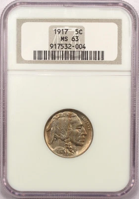 1917 Buffalo Nickel 5C, NGC MS63, Choice Uncirculated BU, Toned - Image 1 of 4