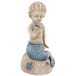 Design Toscano Little Boy Merman Holding A Starfish 10" H - Picture 1 of 6