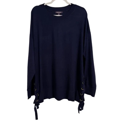 Roaman's NWOT Wool Blend Laced Up Sweater Women's 1X Navy Blue Boho Coastal - Image 1 of 4