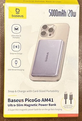 BASEUS Picogo AM41 Power Bank Ultra Slim Magnético 5000mAh 20W - Caixa Aberta - Imagem 1 de 4