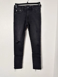 AG Adriano Goldschmied Jeans Women Sz 27R The Farrah Skinny Ankle Black Distress - Picture 1 of 5