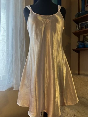 Vestido Oscar de la Renta Chemise Cetim Brilhante Vintage Etiqueta Rosa Pequeno - Imagem 1 de 4