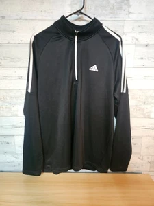 ADIDAS GOLF 1/4 ZIP BLACK PULLOVER - SIZE LARGE - WHITE STRIPES - Picture 1 of 4