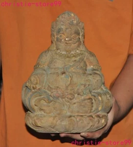 9.6" Tibet Buddhism temple Old wood Carved wealth Mouse Yellow Jambhala statue - Picture 1 of 9
