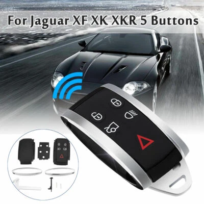 5 Buttons Remote Smart Keyless Fob Case Shell w/ Uncut Key For Jaguar XF XK XKR - Image 1 of 4