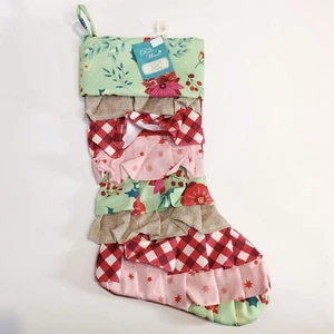 The Pioneer Woman Green Retro Holiday Floral Ruffle Polyester Christmas Stocking - Picture 1 of 2