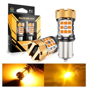 AUXBEAM 1156 LED Turn Signal Light Bulb Canbus Error Free 3000K Amber 50W 8000LM - Picture 1 of 12