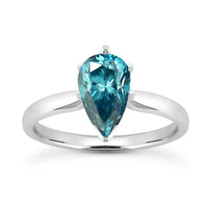 Fancy Blue Pear Shape Diamond Wedding Ring Treated 14K White Gold SI2 0.98 Carat - Picture 1 of 4