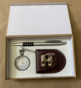 Ya Wei Si silber schwarz Stift und Taschenuhr Geschenkset braun Kunstleder Etui - Bild 1 von 11