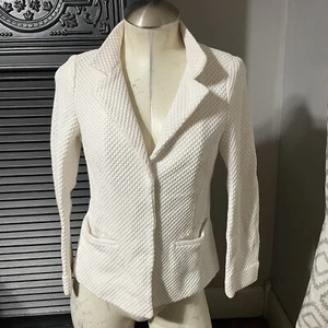 Escada Sport Vintage White Textured Fitted Blazer Stand Up Collar XS - Picture 1 of 9