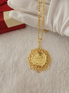 Round Ottoman Totem Pendant Necklace Gold Plated Turkish Coin Pendant for Women - Picture 1 of 2