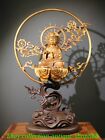 Ancien vase chinois siège doré bronze lotus Kwan-yin guan yin déesse statue de Bouddha