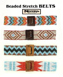 Ladies SOUTHWEST Style BEADED-STRETCH BELT ~Nocona~ Brown, Blue, Corral White 16 - Picture 1 of 9