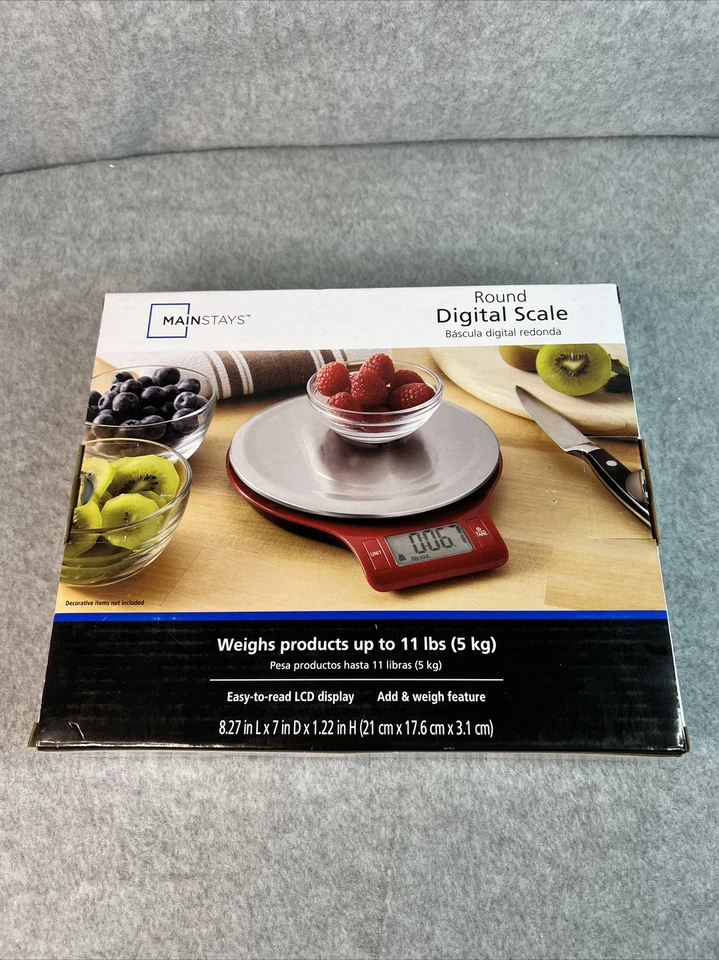 Mainstays Round Digital Kitchen Scale Food Scale Stainless Steel Platform LCD