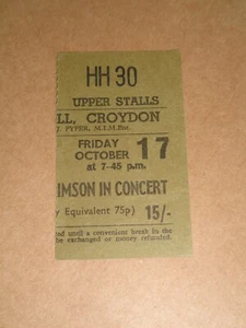 The Nice/King Crimson 1969 Fairfield Hall, Croydon Concert Ticket - Imagen 1 de 1