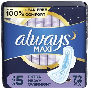 Always Maxi Overnight Pads with Wings Size 5 Extra Heavy Overnight Unscented ... - Picture 1 of 8
