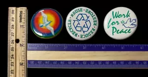 1950S-80S VINTAGE PIN BUTTON LOT #36 (3) PEACE RECYCLE WM92024 - Picture 1 of 2