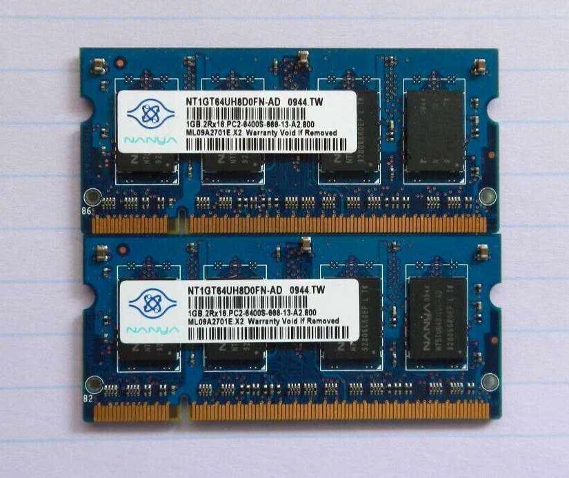 2GB (2X1GB) NANYA PC2-6400S DDR2-800 2Rx16 MATCHING Laptop Ram Memory - Image 1 of 1