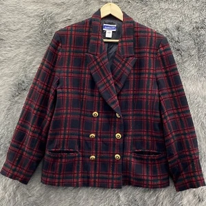 Womens Pendleton Blazer Suit Coat Red Check Tartain Plaid Double Breasted - Picture 1 of 14