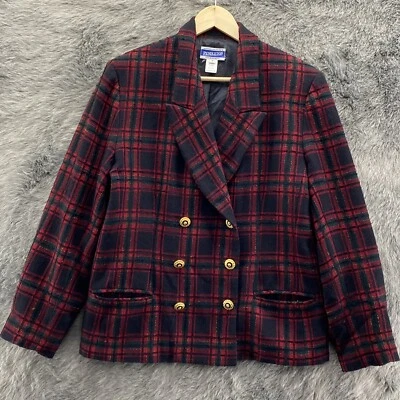 Womens Pendleton Blazer Suit Coat Red Check Tartain Plaid Double Breasted - Image 1 of 4