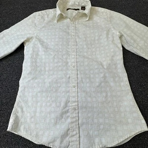 Perry Ellis Shirt Mens Small Tan Checkered Dress Shirt Button up Geometric - Picture 1 of 12